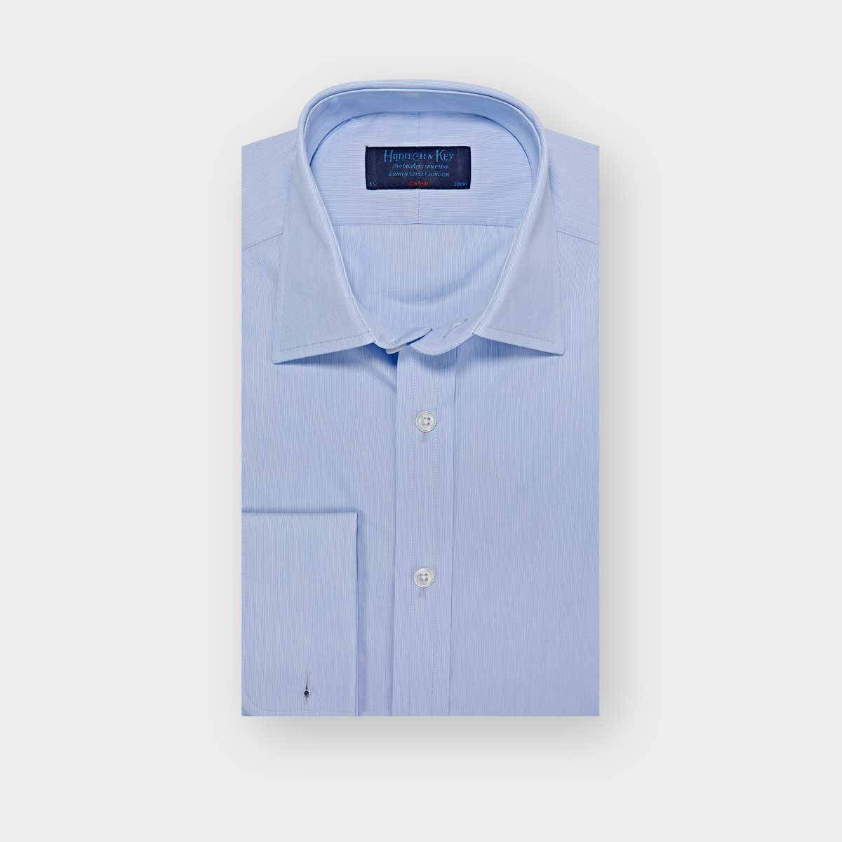 Classic Fit Sky Blue Hairline Stripe Cotton Poplin Shirt Classic Collar & Double Cuff