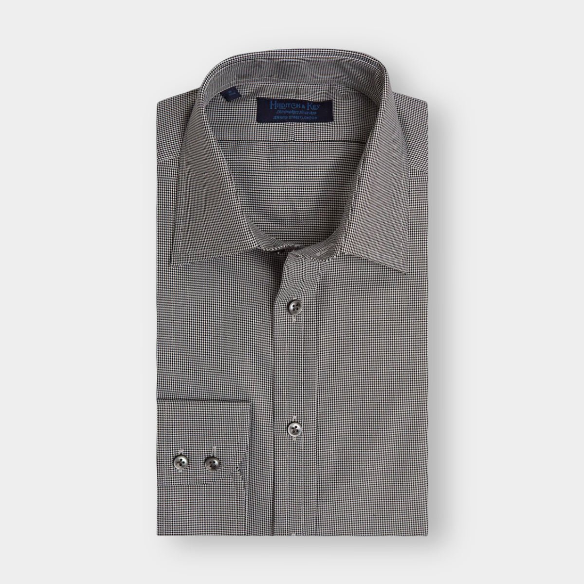 Contemporary Fit Houndstooth Cotton Shirt Classic Collar & Two Button Cuff