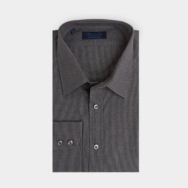Contemporary Fit Black Houndstooth Cotton Shirt with Cut - away Collar & Two Button Cuff