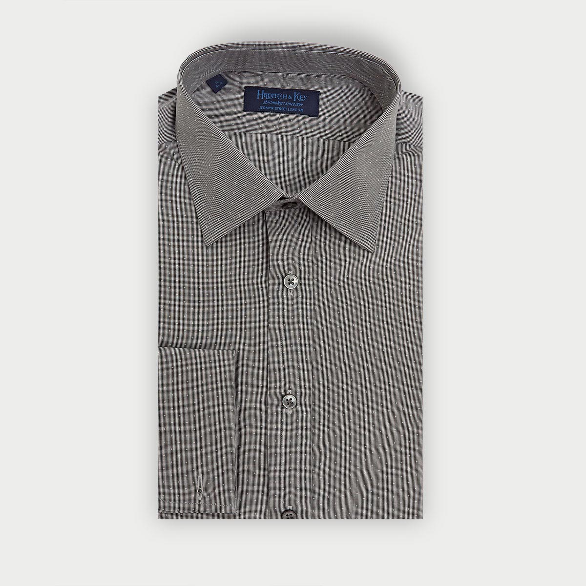 Contemporary Fit & White Dot Check Twill Cotton Shirt Classic Collar & Two Button Cuff