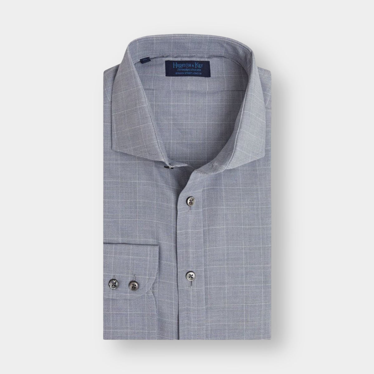 Contemporary Fit Block Check Cotton Shirt Cut away Collar & Two Button Cuff