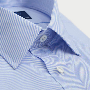 Contemporary Fit Blue Fine Bengal Stripe Cotton Shirt with Classic Collar & Double Cuff