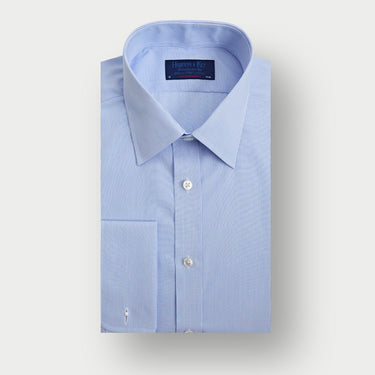 Contemporary Fit Blue Fine Bengal Stripe Cotton Shirt with Classic Collar & Double Cuff