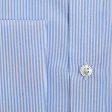 Contemporary Fit Blue Fine Bengal Stripe Cotton Shirt with Classic Collar & Double Cuff