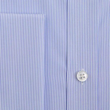 Contemporary Fit Blue Fine Bengal Stripe Sea Island Quality Cotton Shirt with Classic Collar & Double Cuff