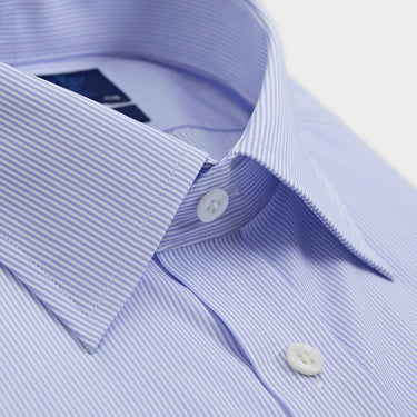 Contemporary Fit Blue Fine Bengal Stripe Sea Island Quality Cotton Shirt with Classic Collar & Double Cuff