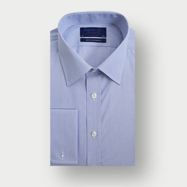 Contemporary Fit Blue Hairline Stripe Sea Island Quality Cotton Shirt with Classic Collar & Double Cuff