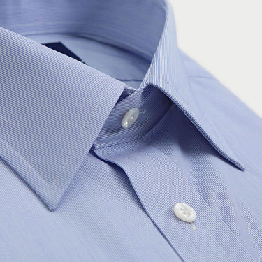 Contemporary Fit Blue Hairline Stripe Sea Island Quality Cotton Shirt with Classic Collar & Double Cuff