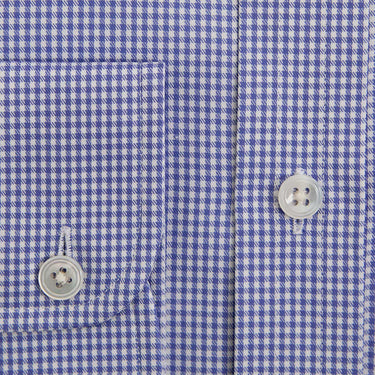 Contemporary Fit Blue Houndstooth Check Cotton Shirt with Classic Collar & Two Button Cuff