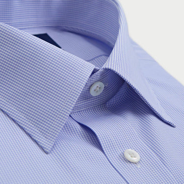 Contemporary Fit Blue Micro Check Sea Island Quality Cotton Shirt with Classic Collar & Two Button Cuff