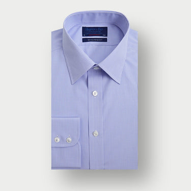 Contemporary Fit Blue Micro Check Sea Island Quality Cotton Shirt with Classic Collar & Two Button Cuff