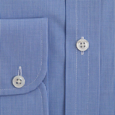 Contemporary Fit Blue Micro Houndstooth Cotton Shirt with Classic Collar & Two Button Cuff