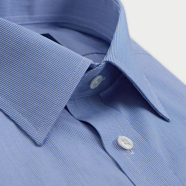 Contemporary Fit Blue Micro Houndstooth Cotton Shirt with Classic Collar & Two Button Cuff