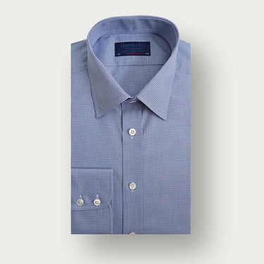 Contemporary Fit Blue Micro Houndstooth Cotton Shirt with Classic Collar & Two Button Cuff