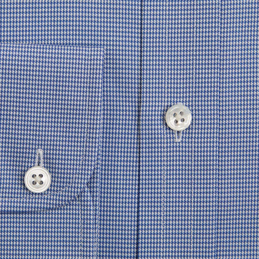 Contemporary Fit Blue Micro Houndstooth Cotton Shirt with Classic Collar & Two Button Cuff