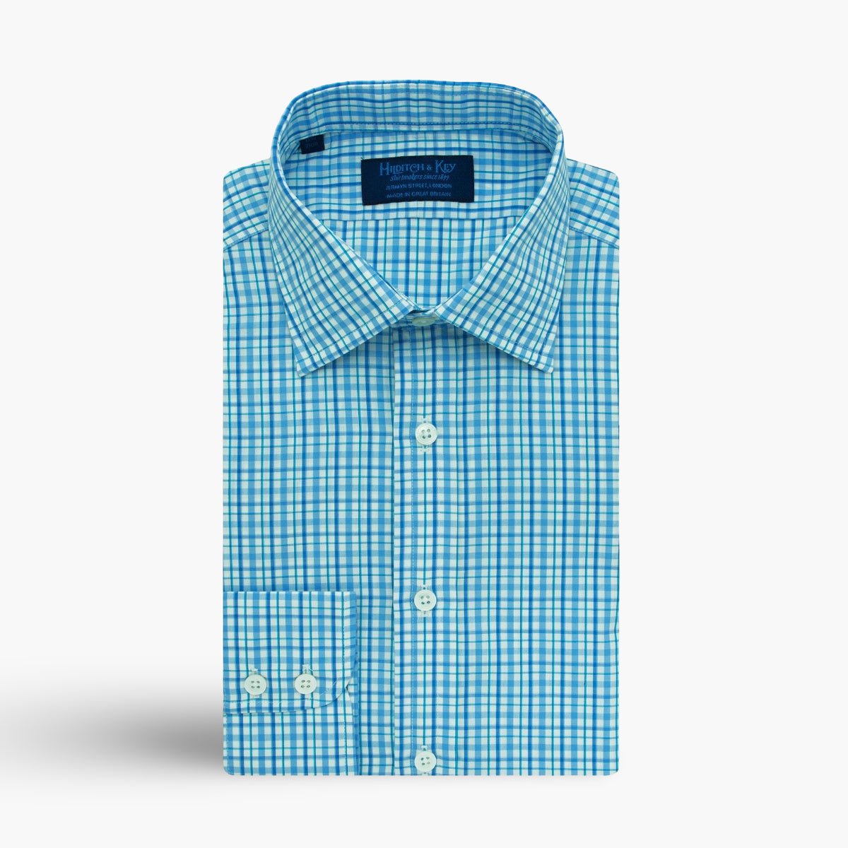 Contemporary Fit Multi Check Cotton Twill Shirt Classic Collar & Two Button Cuff
