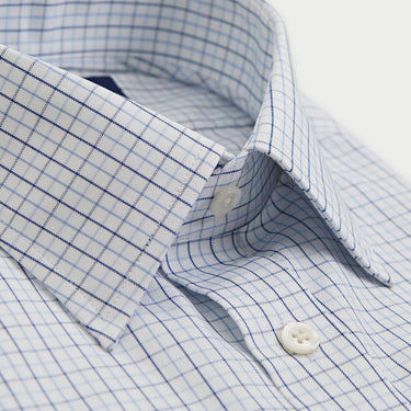 Contemporary Fit Blue & Navy Check Cotton Shirt with Classic Collar & Two Button Cuff
