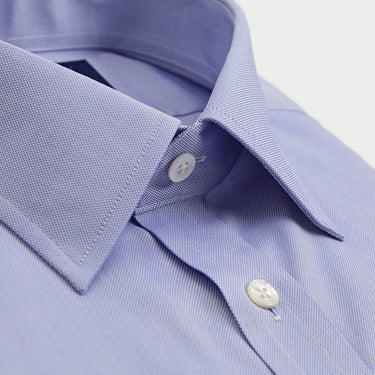 Contemporary Fit Blue Oxford Sea Island Quality Cotton Shirt with Classic Collar & Double Cuff