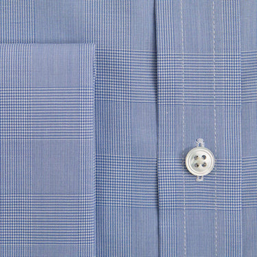 Contemporary Fit Blue Prince of Wales Check Cotton Shirt with Classic Collar & Double Cuff