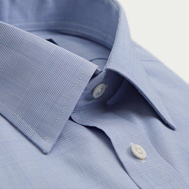 Contemporary Fit Blue Prince of Wales Check Cotton Shirt with Classic Collar & Double Cuff