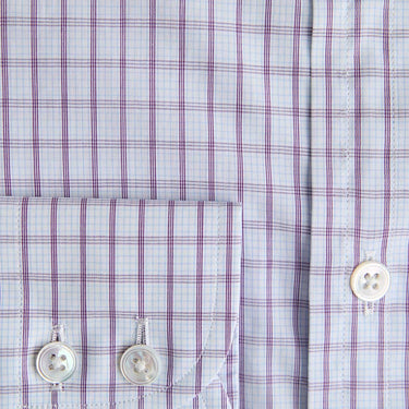 Contemporary Fit Blue & Purple Grid Check Cotton Shirt with Classic Collar & Two Button Cuff