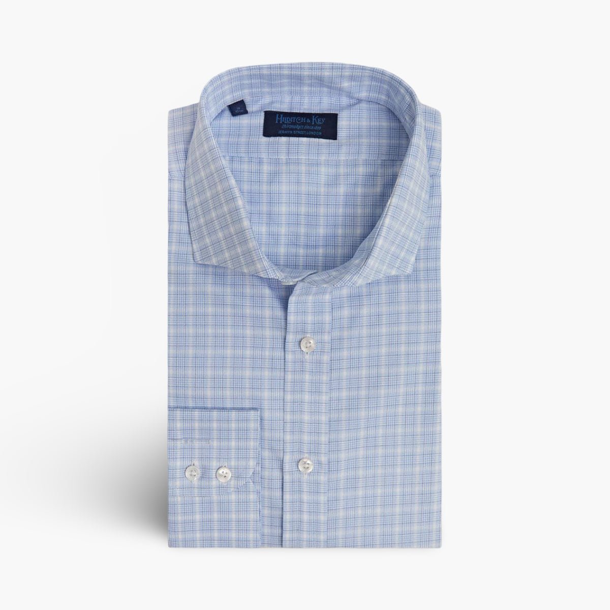 Contemporary Fit & Blue Check Cotton Shirt Cut away Collar & Two Button Cuff