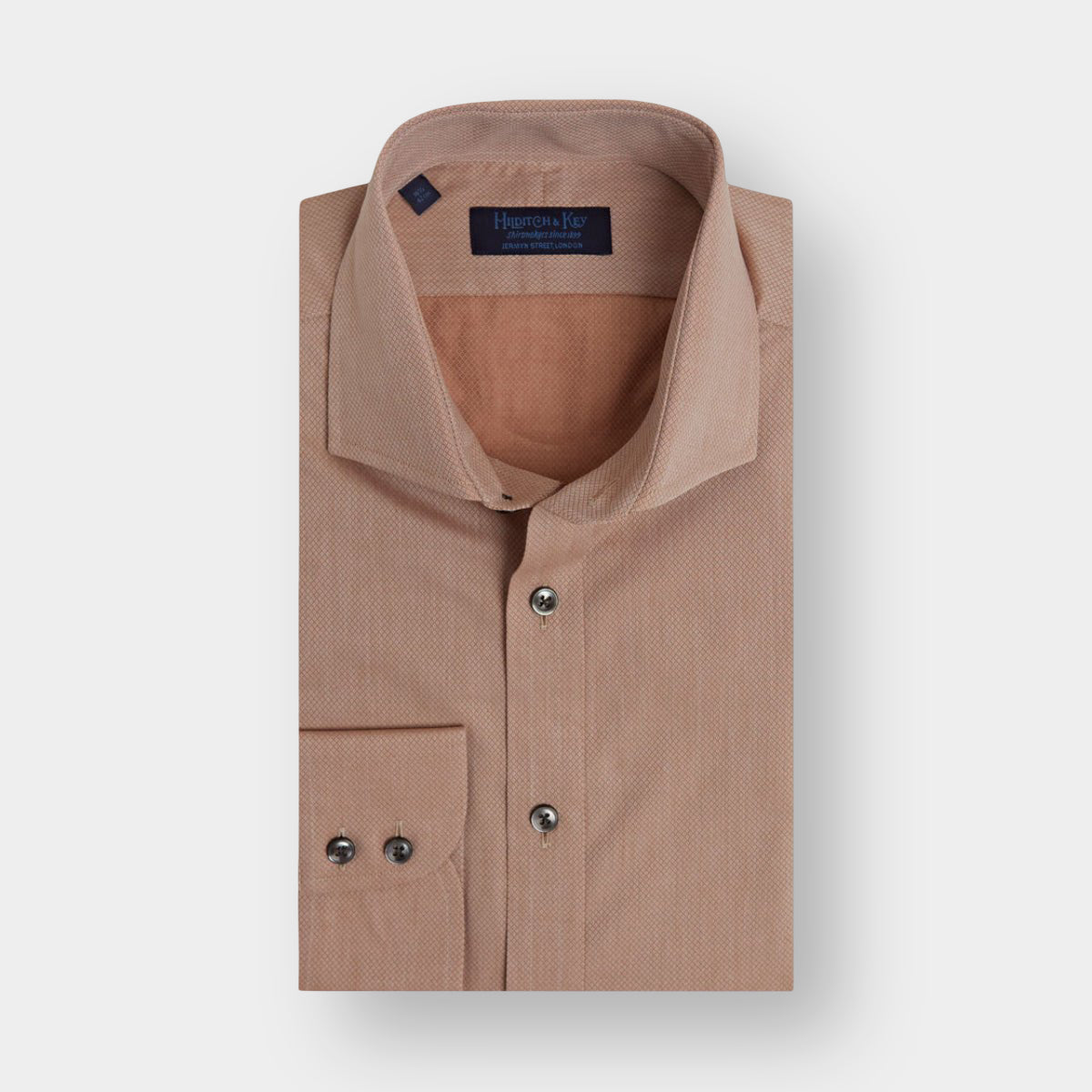 Contemporary Fit Brown & Textured Twill Cotton Shirt Cut away Collar & Two Button Cuff