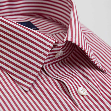 Contemporary Fit Burgundy Bengal Stripe Cotton Shirt with Classic Collar & Two Button Cuff