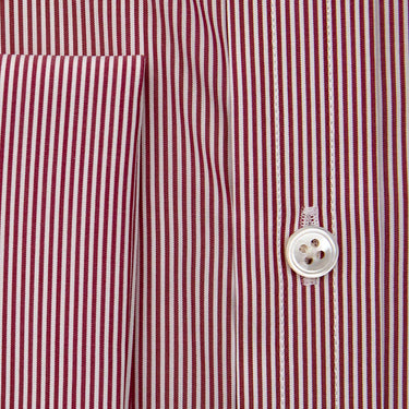 Contemporary Fit Burgundy Fine Bengal Stripe Sea Island Quality Cotton Shirt with Classic Collar & Double Cuff