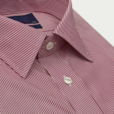 Burgundy Fine Bengal Stripe Sea Island Quality Cotton Shirt | Hilditch & Key Burgundy Fine Bengal Stripe Sea Island Quality Cotton Shirt | Hilditch & Key
