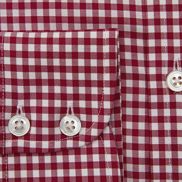 Contemporary Fit Burgundy Gingham Check Cotton Twill Shirt with Cut - Away Collar & Two Button Cuff