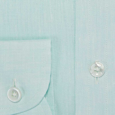 Contemporary Fit, Button Down Collar, 2 Button Cuff Shirt in a Plain Mint Green Linen