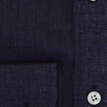 Contemporary Fit, Button Down Collar, 2 Button Cuff Shirt in a Plain Navy Linen