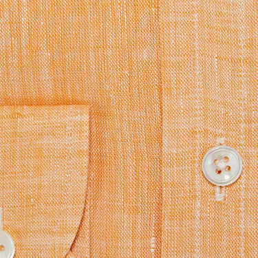 Contemporary Fit, Button Down Collar, 2 Button Cuff Shirt in a Plain Orange Linen
