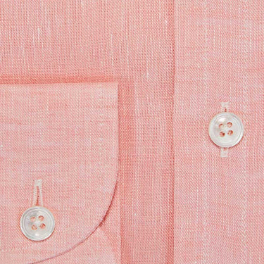Contemporary Fit, Button Down Collar, 2 Button Cuff Shirt in a Plain Pink Linen