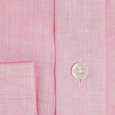 Contemporary Fit, Button Down Collar, 2 Button Cuff Shirt in Plain Pink Linen