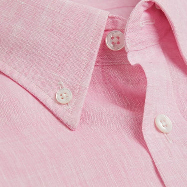 Contemporary Fit, Button Down Collar, 2 Button Cuff Shirt in Plain Pink Linen