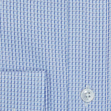Contemporary Fit, Button Down Collar, 2 Button Cuff Shirt in White With Blue Basket Weave
