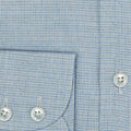 Contemporary Fit, Button Down Collar, 2 Button Cuff Shirt In White With Blue & Grey Micro Houndstooth
