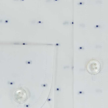 Contemporary Fit Button Down Collar 2 Button Cuff Shirt In White With Small Blue Square
