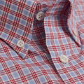 Contemporary Fit, Button Down Collar, Two Button Cuff Shirt In Blue With Red Overcheck