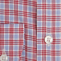 Contemporary Fit, Button Down Collar, Two Button Cuff Shirt In Blue With Red Overcheck