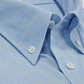 Contemporary Fit, Button Down Collar, Two Button Cuff Shirt In Blue With Yellow Line Overcheck