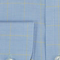 Contemporary Fit, Button Down Collar, Two Button Cuff Shirt In Blue With Yellow Line Overcheck