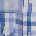 Contemporary Fit, Buttondown Collar, 2 Button Cuff Shirt in a Blue & White Check Twill Linen