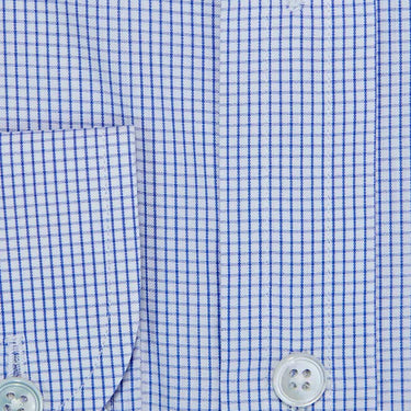 Contemporary Fit, Classic Collar, 2 Button Cuff Shirt in a Blue & White Check Poplin Cotton