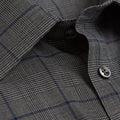 Contemporary Fit, Classic Collar, 2 Button Cuff Shirt in a Grey, Black & Navy PoW Check Twill Cotton