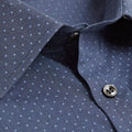 Contemporary Fit, Classic Collar, 2 Button Cuff Shirt in a Navy & Blue Small Spot Poplin Cotton