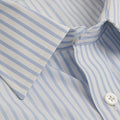 Contemporary Fit, Classic Collar, Double Cuff Shirt In White With Light Blue Fine Pin Stripe