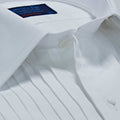 Contemporary Fit, Classic Collar, Double Cuff White Poplin Cotton Shirt with a Wide Pleated Front